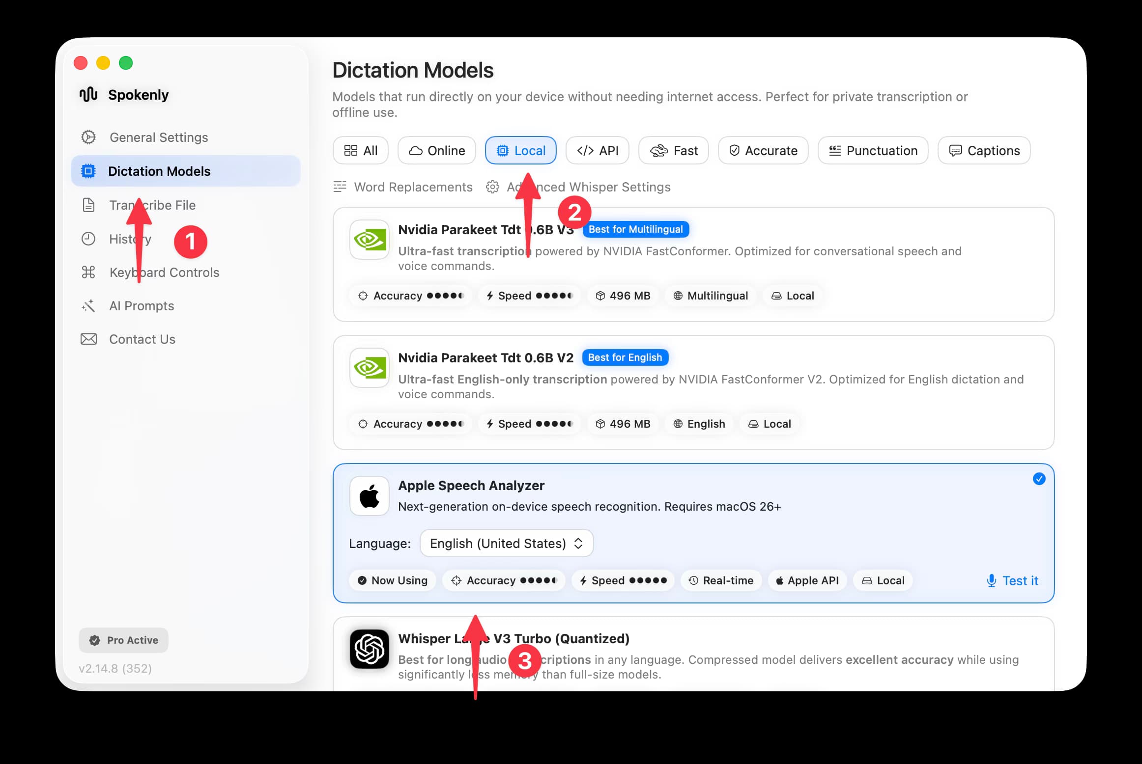 How to find Apple Speech Analyzer in Dictation Models