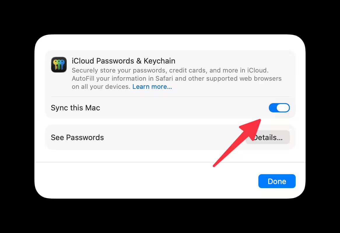 iCloud Keychain settings on Mac