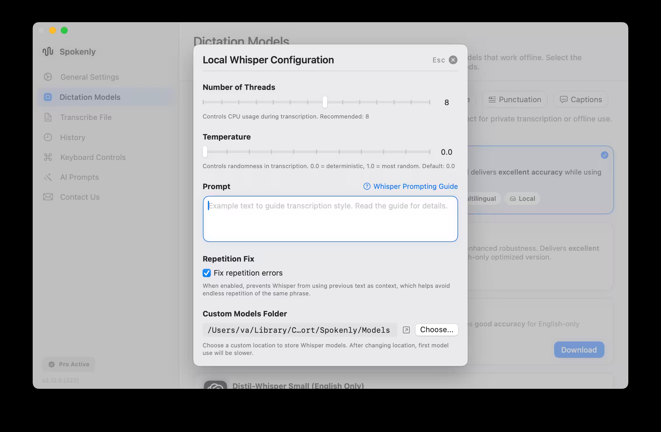 Whisper prompting interface